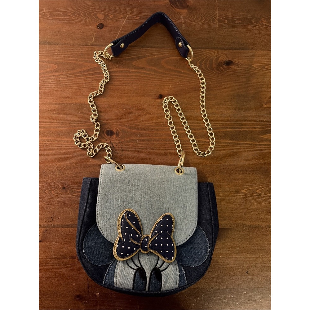 Disney Loungefly Minnie Mouse Denim Crossbody Bag Purse Women Teens & Girl - Picture 1 of 7